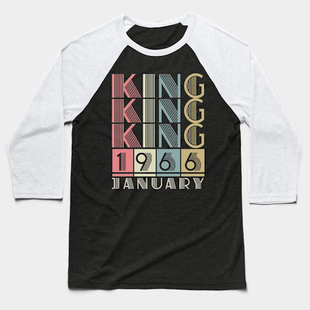 1966 - King January Retro Vintage Birthday Baseball T-Shirt by ReneeCummings